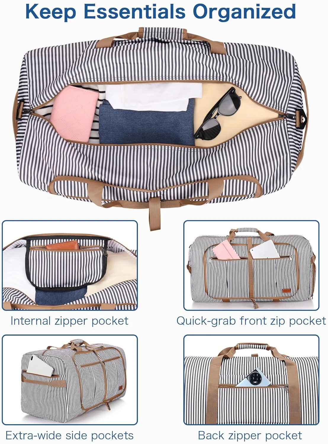 100L Travel Duffle Bag for Men, Urtala 32 Large Duffle Bag for Traveling with Shoe Compartment, Foldable Travel Duffel Bag Weekender Bag Gym Bag for Men Women Water & Tear Resistant (Stripe, 100L)