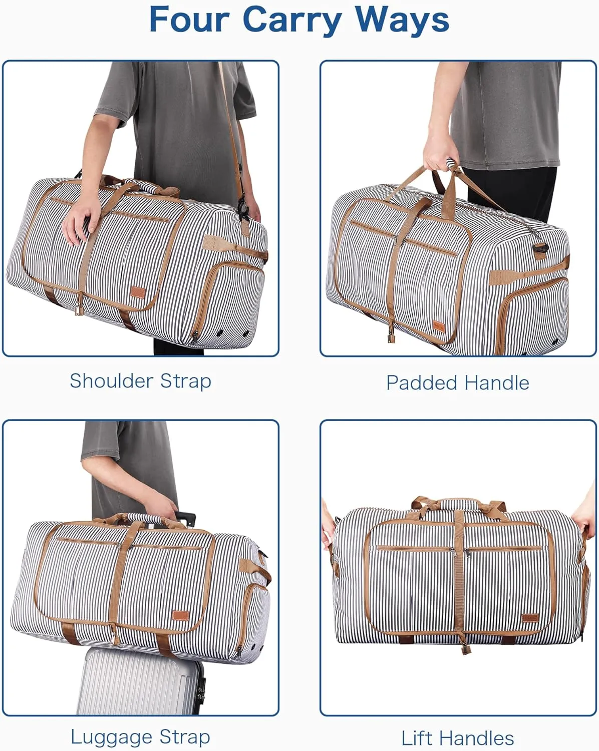 100L Travel Duffle Bag for Men, Urtala 32 Large Duffle Bag for Traveling with Shoe Compartment, Foldable Travel Duffel Bag Weekender Bag Gym Bag for Men Women Water & Tear Resistant (Stripe, 100L)
