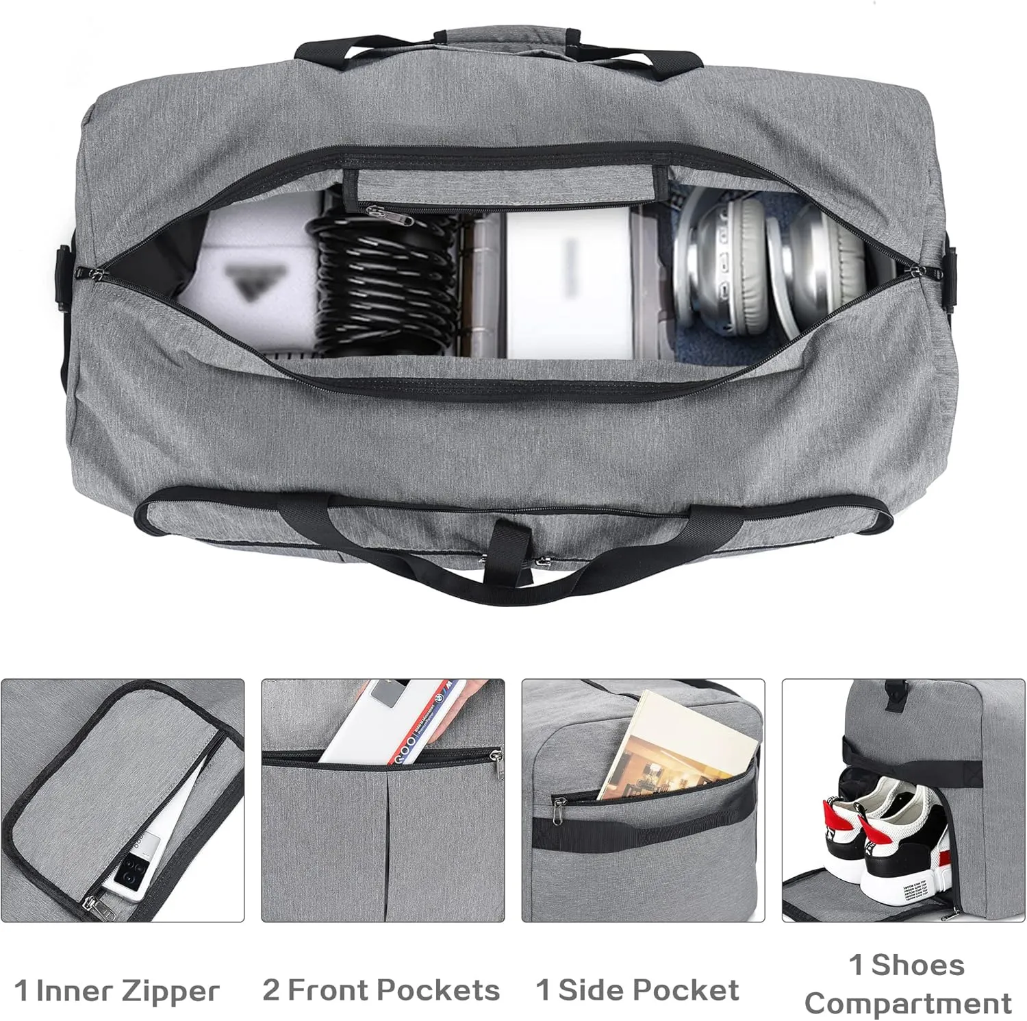 100L Travel Duffle Bag for Men, Urtala 32 Large Duffle Bag for Traveling with Shoe Compartment, Foldable Travel Duffel Bag Weekender Bag Gym Bag for Men Women Waterproof & Tear Resistant (Gray)