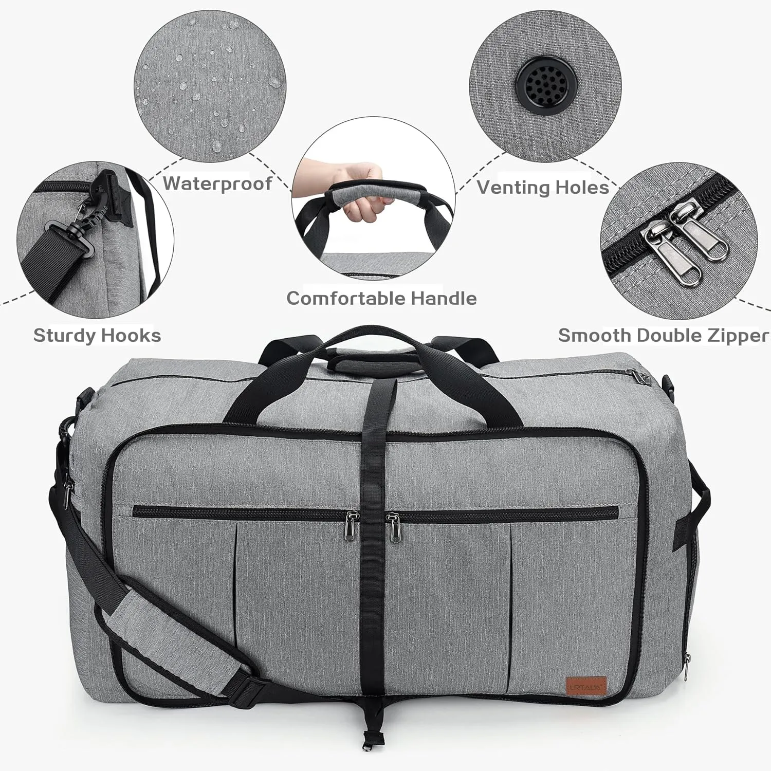 100L Travel Duffle Bag for Men, Urtala 32 Large Duffle Bag for Traveling with Shoe Compartment, Foldable Travel Duffel Bag Weekender Bag Gym Bag for Men Women Waterproof & Tear Resistant (Gray)