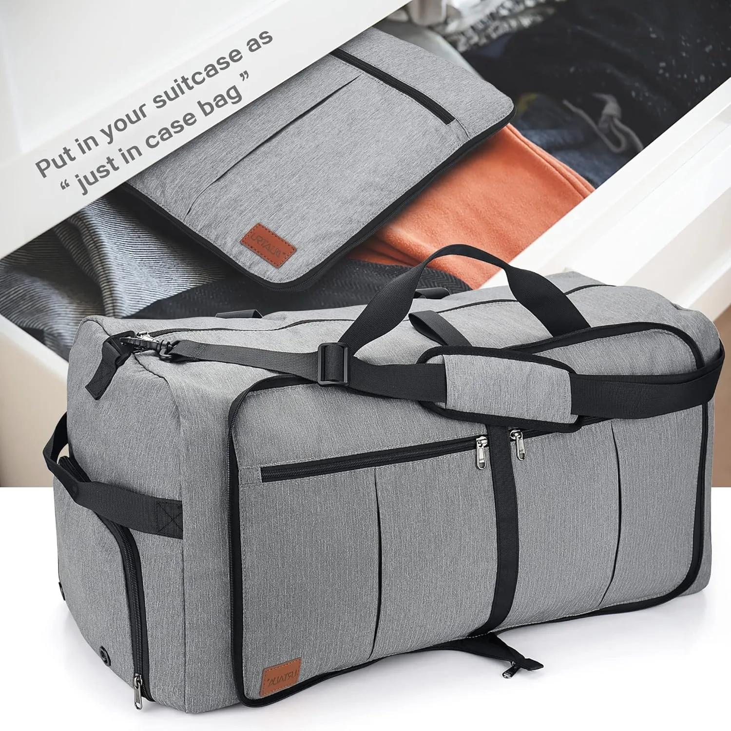 100L Travel Duffle Bag for Men, Urtala 32 Large Duffle Bag for Traveling with Shoe Compartment, Foldable Travel Duffel Bag Weekender Bag Gym Bag for Men Women Waterproof & Tear Resistant (Gray)