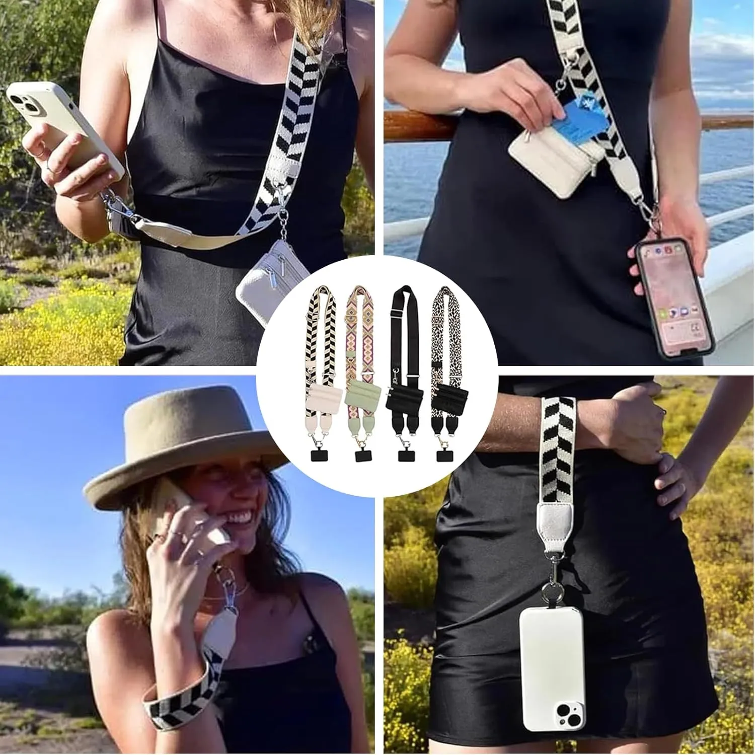 2025 New Phone Strap with Zippered Pouch,Clip and Go Strap for Phone with Wallet Crossbody,Travel Bag with Adjustable Straps for Casual (B-1P)