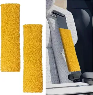 2PCS Fluffy Lamb Wool Car Seat Belt Pad, Soft & Comfortable Shoulder Pad Neck Cushion Protector for Adult Youth Kid, Fuzzy Car Seatbelt Cover for Car, Truck, SUV, RV (Yellow)