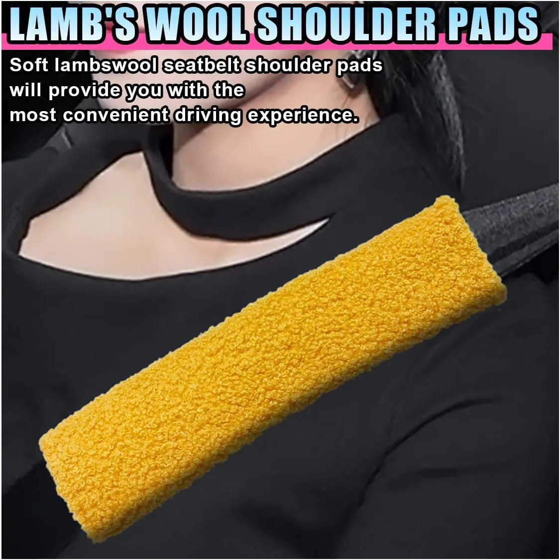2PCS Fluffy Lamb Wool Car Seat Belt Pad, Soft & Comfortable Shoulder Pad Neck Cushion Protector for Adult Youth Kid, Fuzzy Car Seatbelt Cover for Car, Truck, SUV, RV (Yellow)