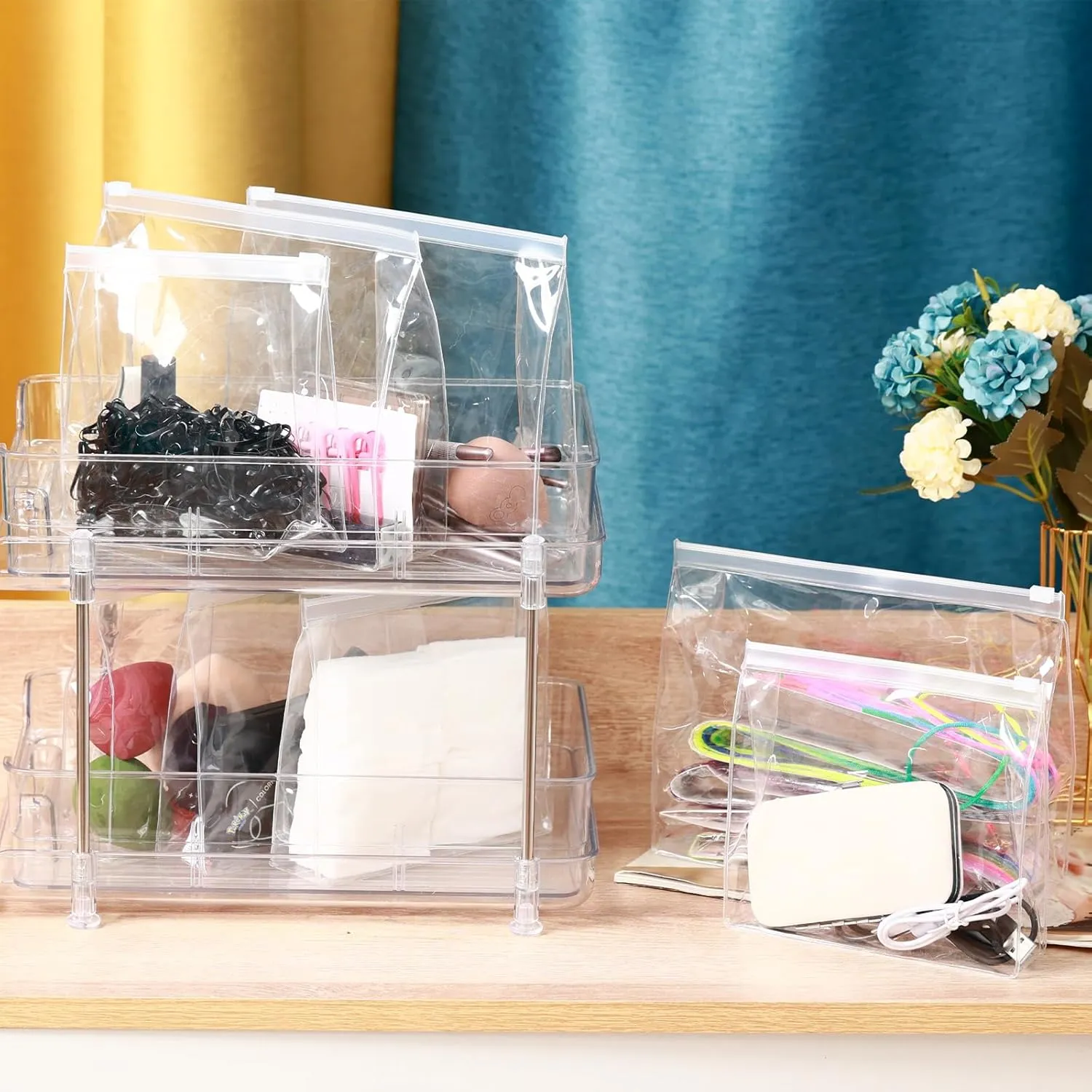 80 Pack Mini Clear Makeup Bag Organizer Cosmetic Zipper Pouch Small Travel Pouches for Toiletries Transparent EVA Reusable Wash Bags Waterproof Plastic Clear Gift Bags Bulk, 7.9 x 5.9 x 2