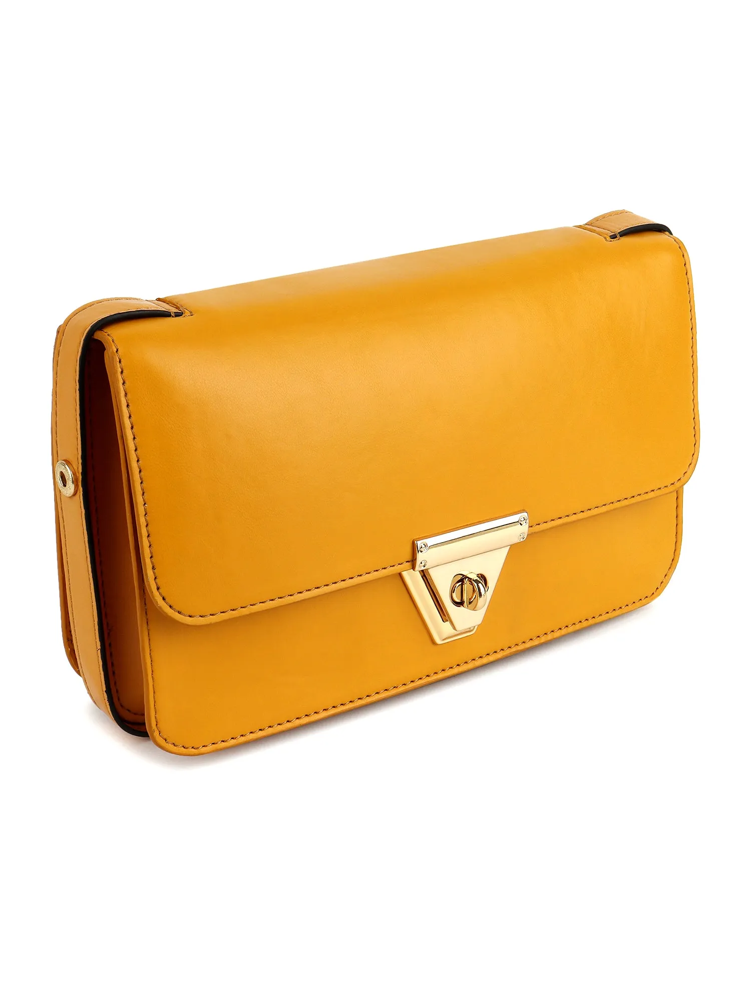 Berrylush Women Solid Yellow PU One-Handle Push Lock Embellished Shoulder/Sling Bag