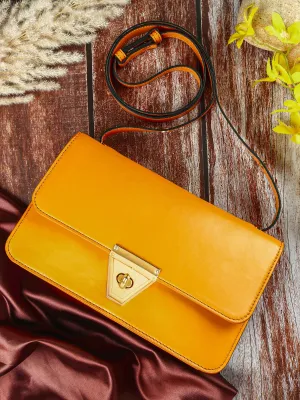 Berrylush Women Solid Yellow PU One-Handle Push Lock Embellished Shoulder/Sling Bag