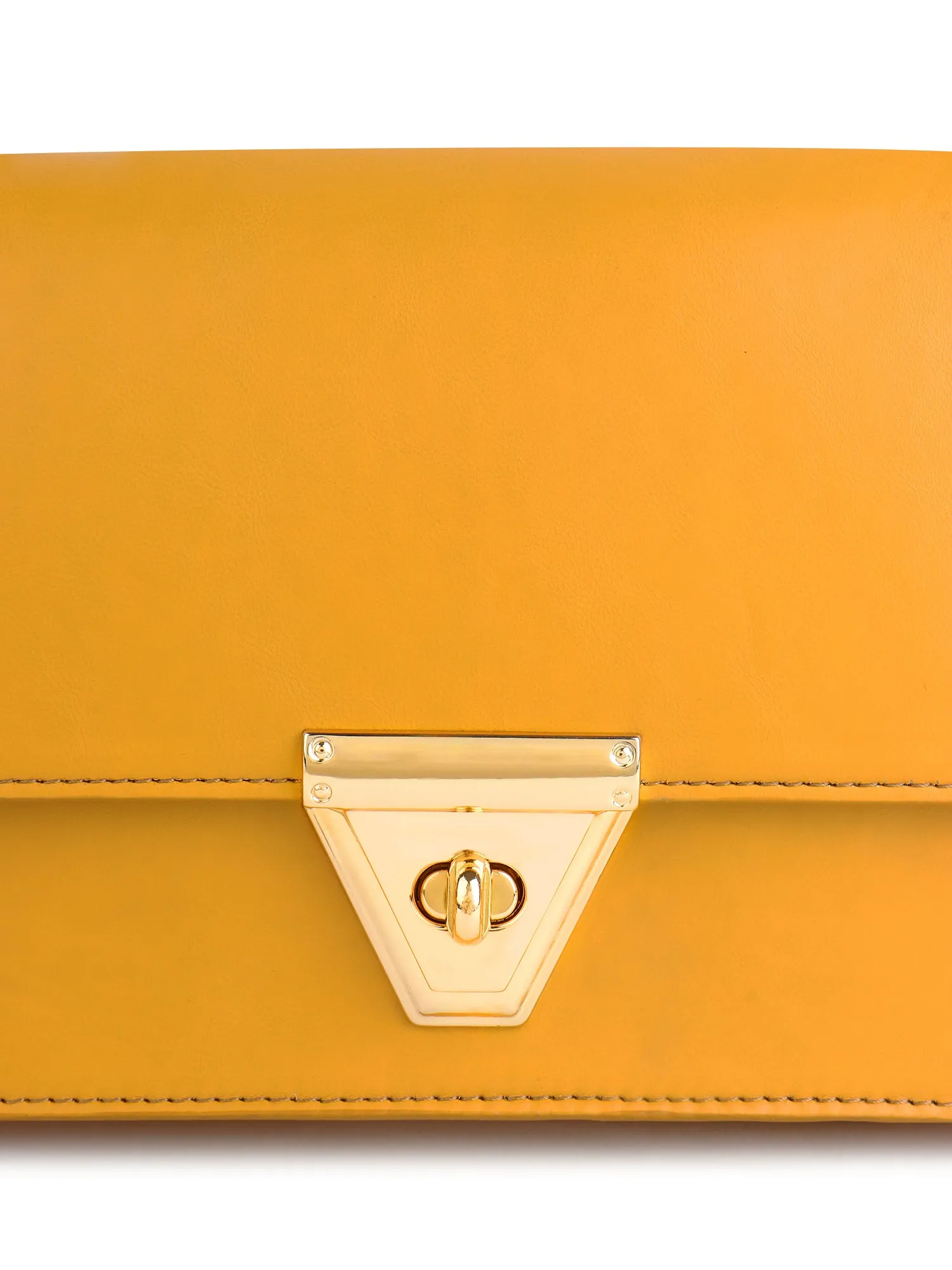 Berrylush Women Solid Yellow PU One-Handle Push Lock Embellished Shoulder/Sling Bag