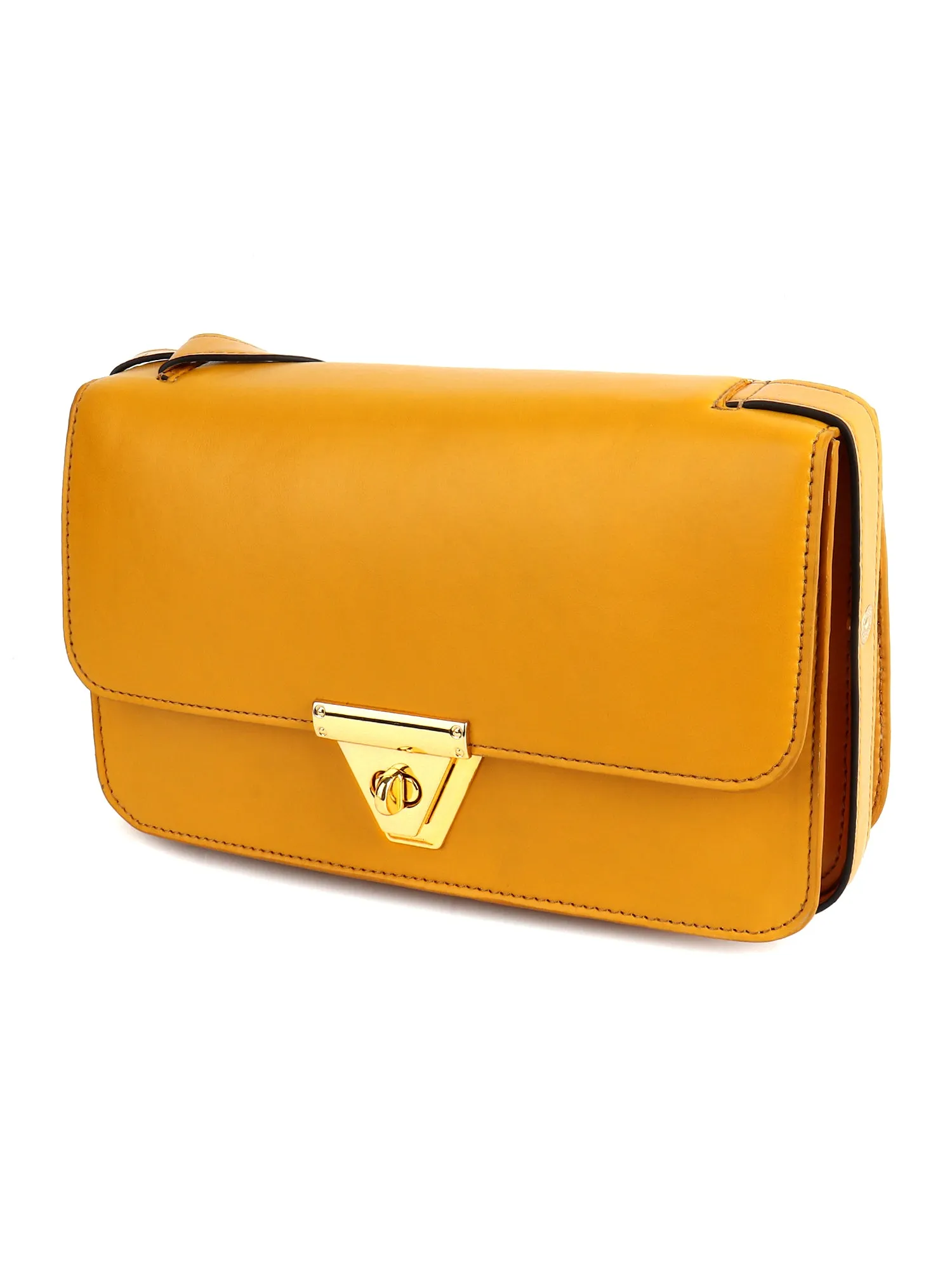 Berrylush Women Solid Yellow PU One-Handle Push Lock Embellished Shoulder/Sling Bag