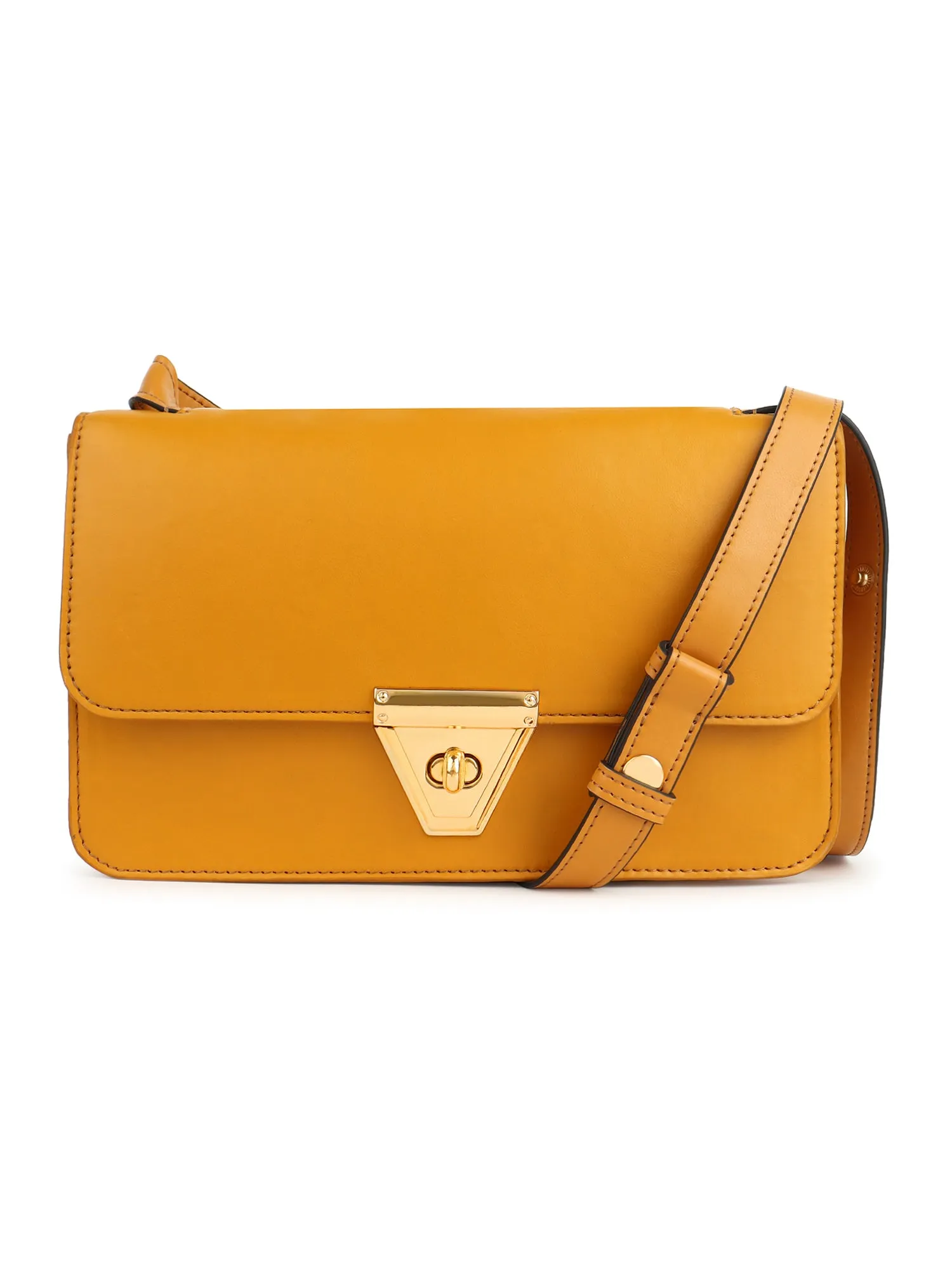 Berrylush Women Solid Yellow PU One-Handle Push Lock Embellished Shoulder/Sling Bag