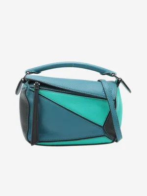 Blue and turquoise tricolour mini Puzzle bag