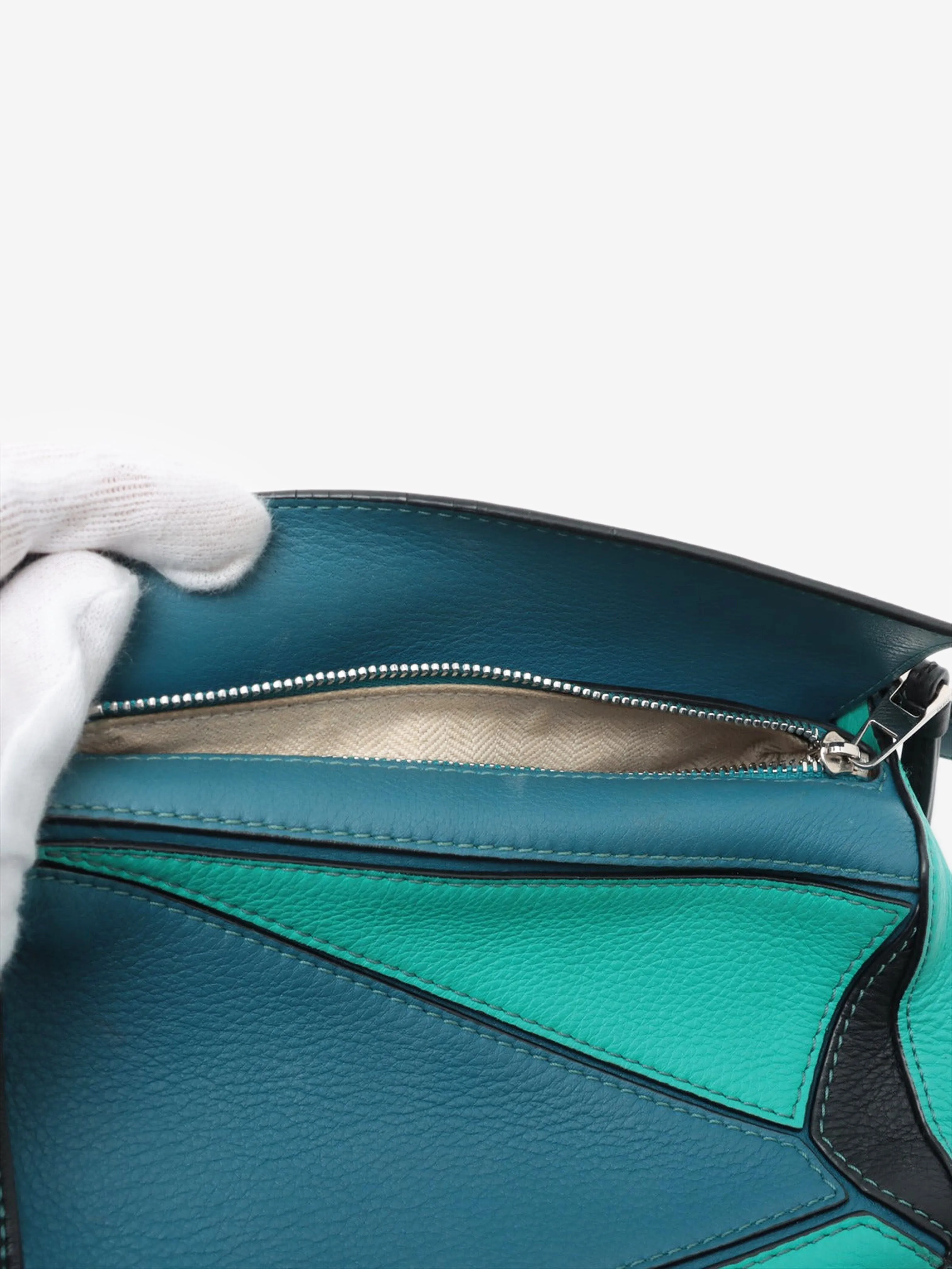 Blue and turquoise tricolour mini Puzzle bag