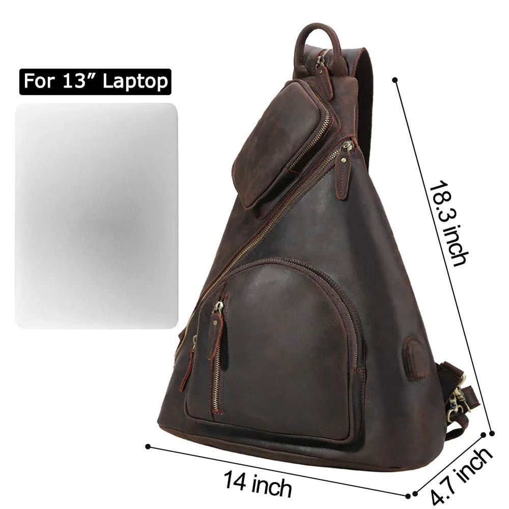 Casual Outdoor Sling Bag Backpack with USB Charging Port