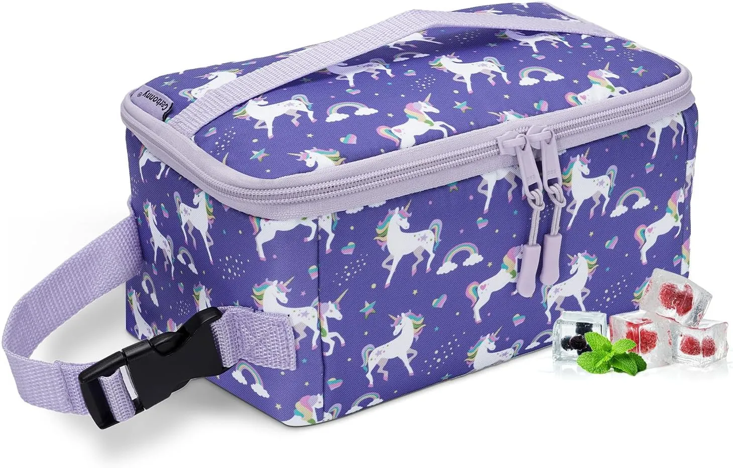 Cerbonny Mini Lunch Box - Insulated Cooler with Buckle Handle for Kids/Adults, Purple Unicorn