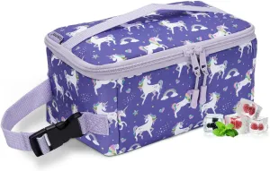 Cerbonny Mini Lunch Box - Insulated Cooler with Buckle Handle for Kids/Adults, Purple Unicorn