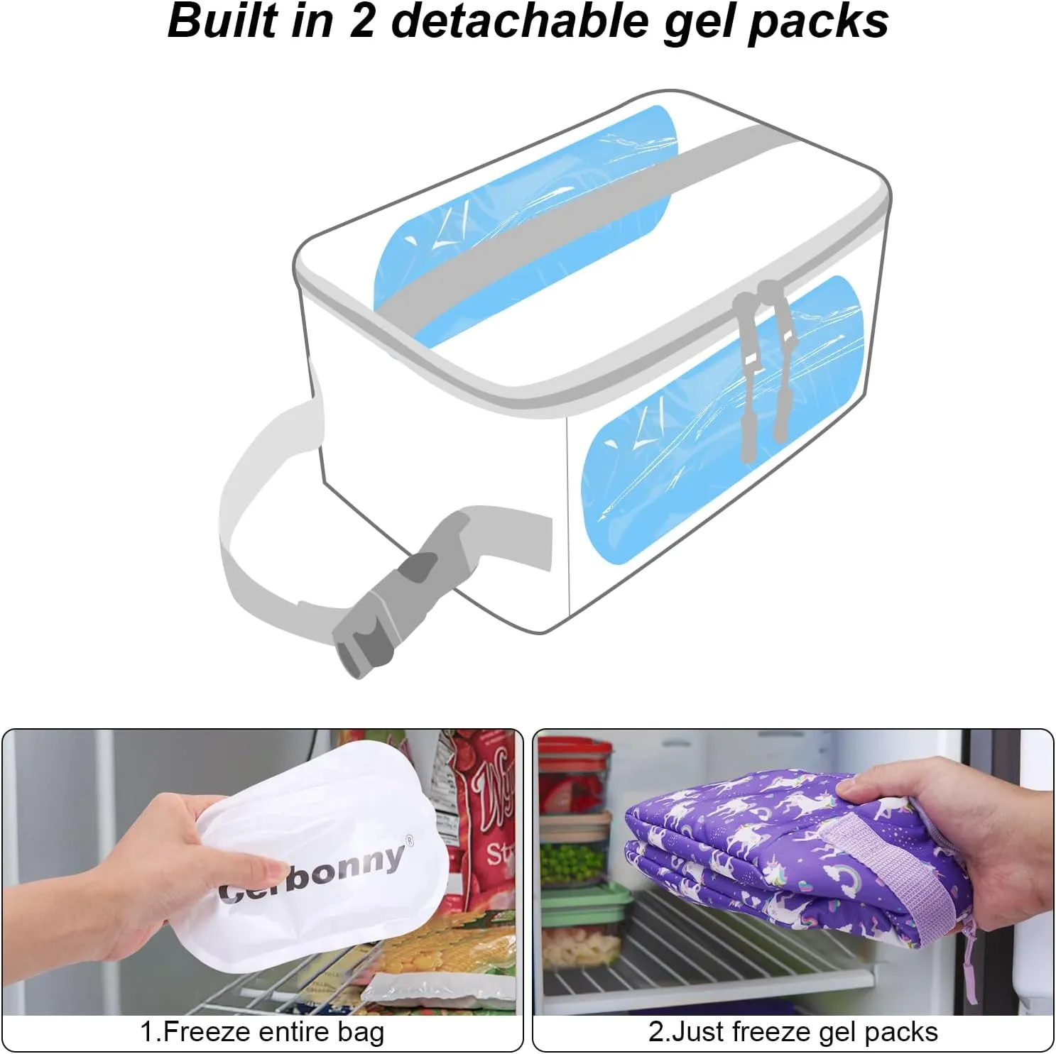 Cerbonny Mini Lunch Box - Insulated Cooler with Buckle Handle for Kids/Adults, Purple Unicorn