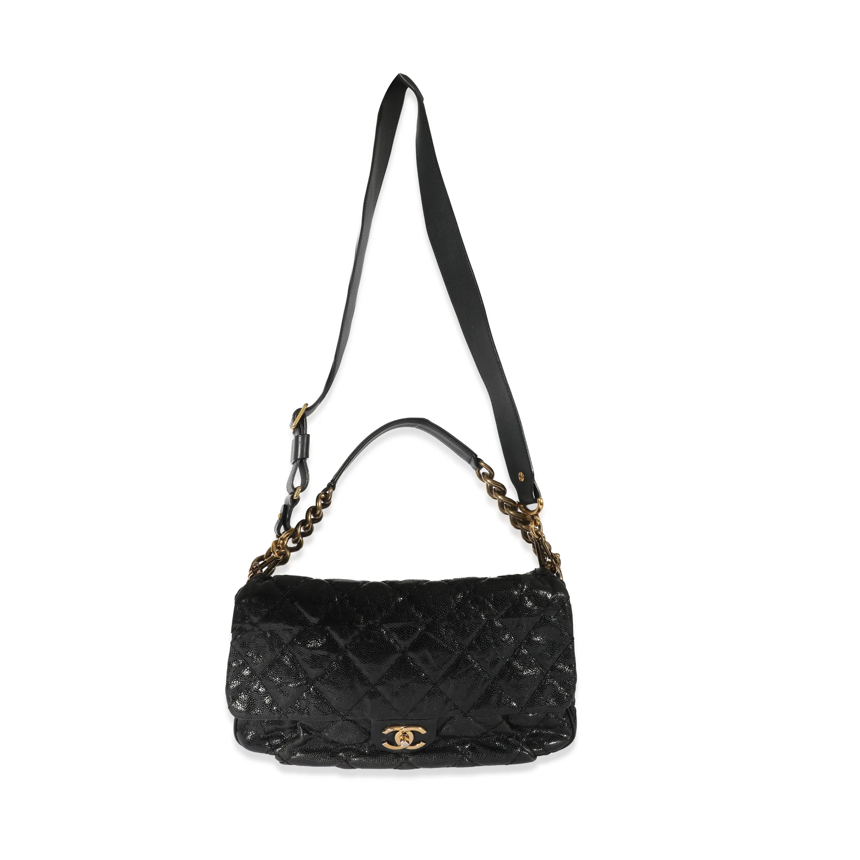 Chanel Black Crumpled Calfskin Medium Coco Pleats Messenger