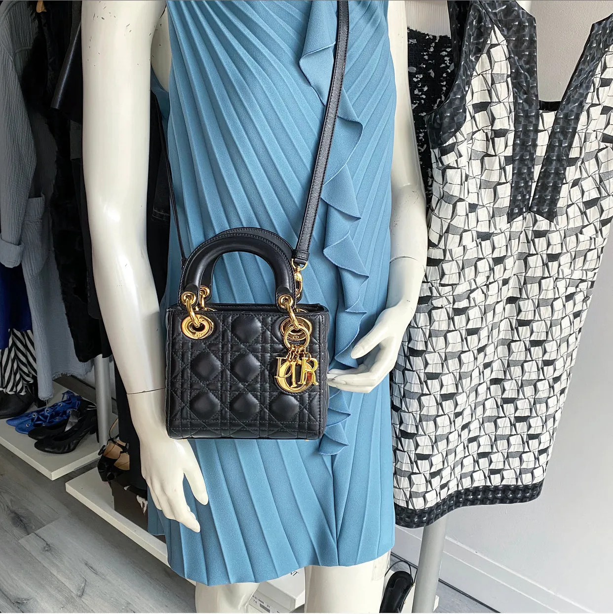 Dior Lady Dior Black Lambskin Mini Cannage Bag