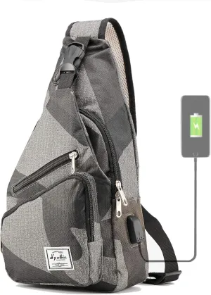 d'yallee 15.4" Sling Bag for Men Crossbody Shoulder Chest Bags Nylon for Travel Gym Sport Hiking with USB Charger Port 