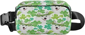 Fanny Packs for Women Men Portrait Of A Dog Belt Bag Waterproof Fashion Waist Pack with Adjustable Strap Watercolor Green Shamrock Waist Bag Hip Bumbags for Running Workout Travel Hiking Cycli
