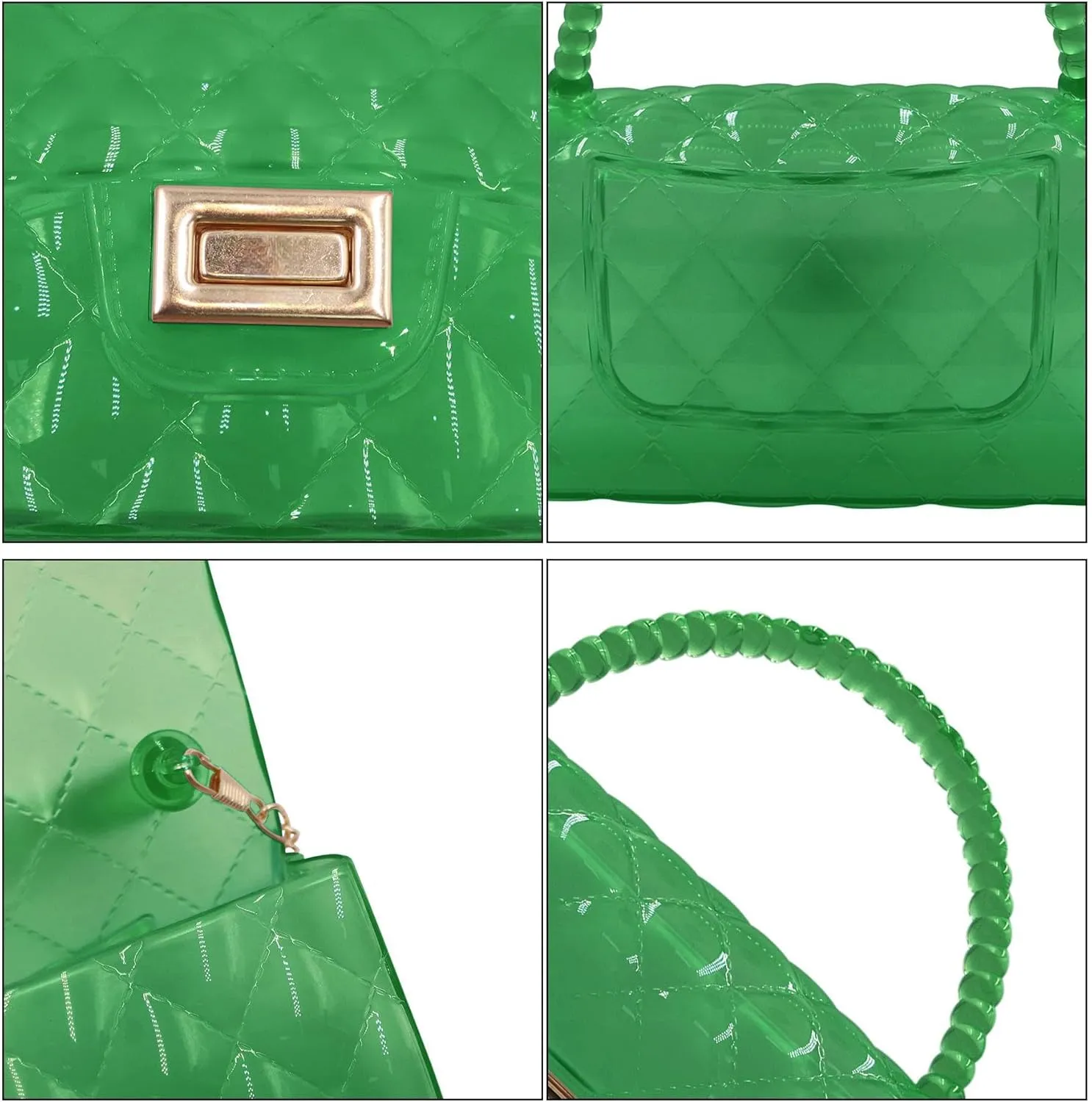 Fashion Candy Color Jelly Crossbody Bag for Women Girls Transparent Satchel Shoulder Handbag with Beaded Top Handle