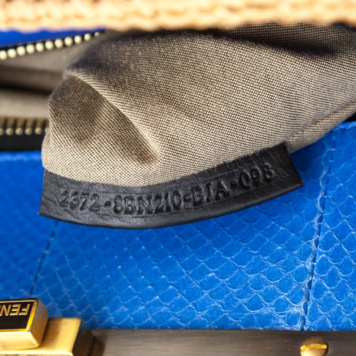 Fendi Beige Raffia & Blue Snakeskin Large Peekaboo Bag