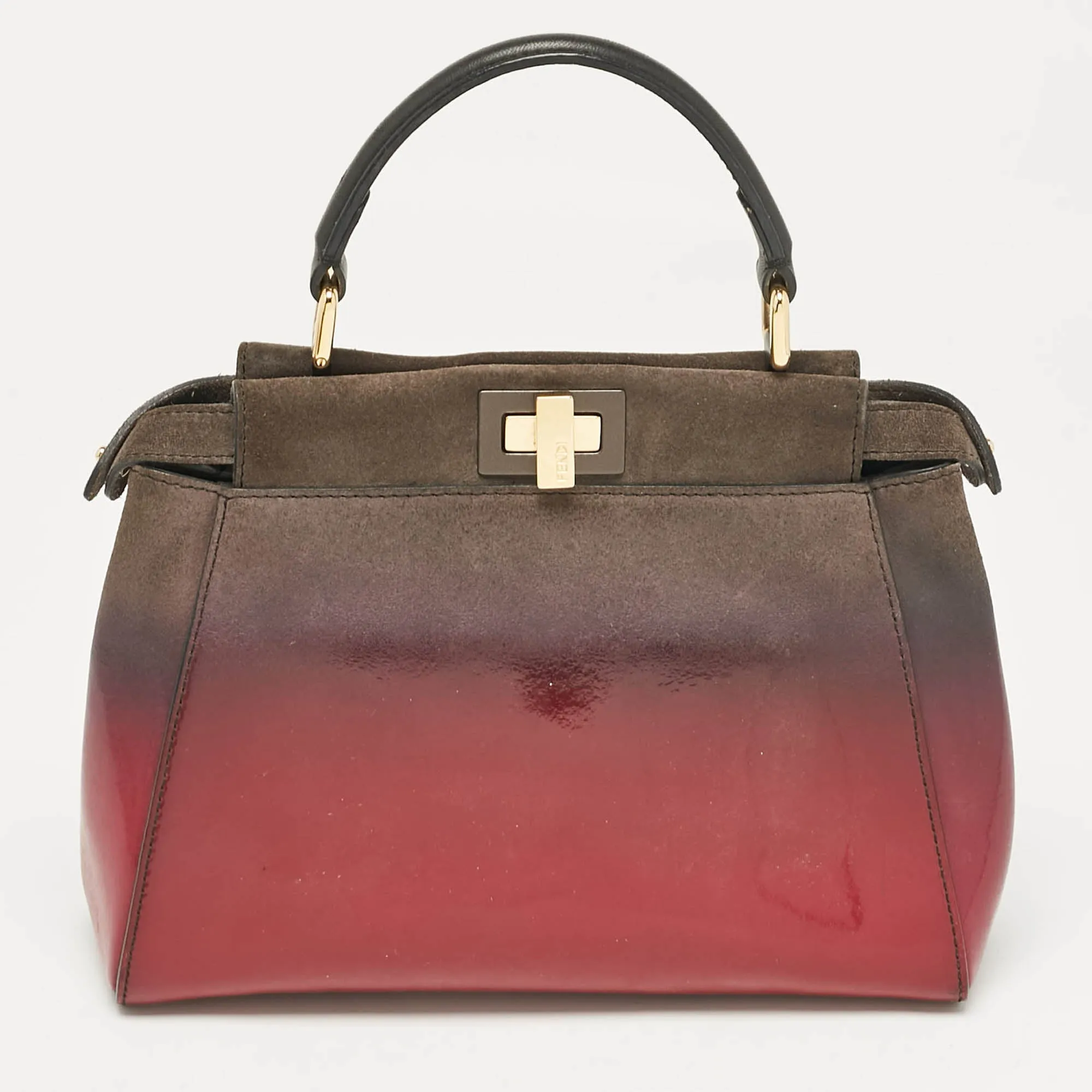 Fendi Ombre Grey/pink Patent Leather And Suede Mini Peekaboo Top Handle Bag