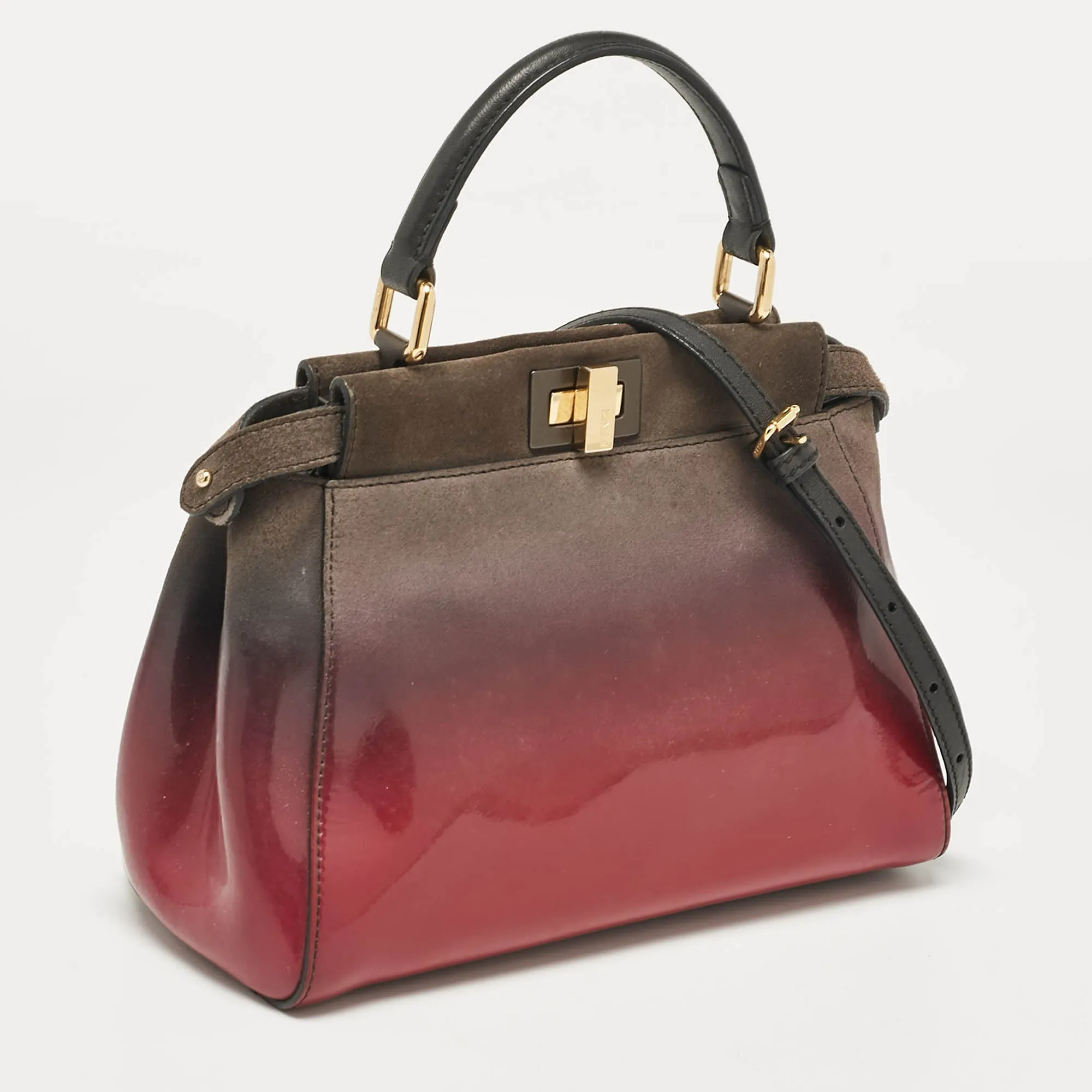 Fendi Ombre Grey/pink Patent Leather And Suede Mini Peekaboo Top Handle Bag