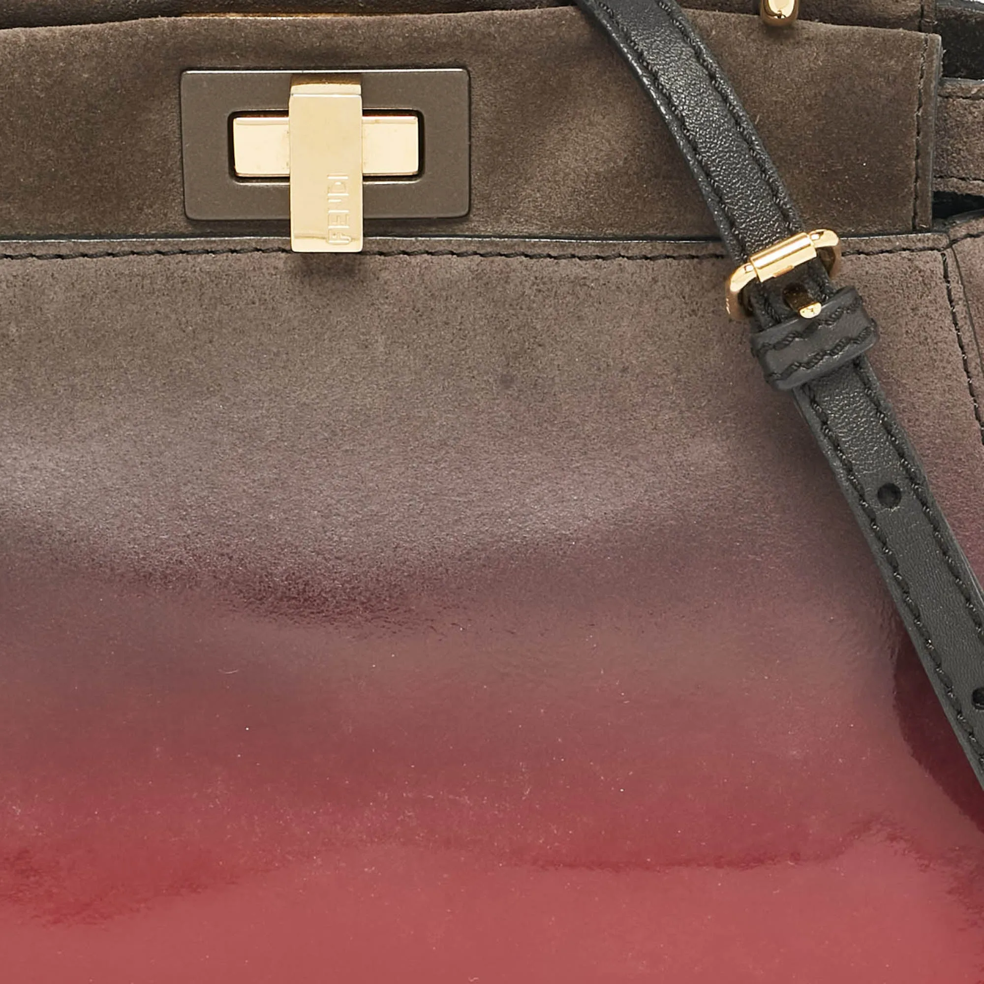 Fendi Ombre Grey/pink Patent Leather And Suede Mini Peekaboo Top Handle Bag