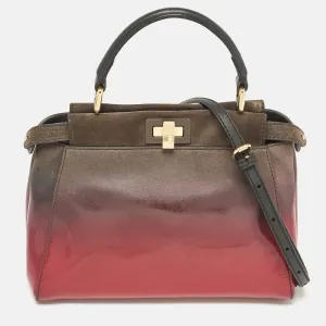 Fendi Ombre Grey/pink Patent Leather And Suede Mini Peekaboo Top Handle Bag