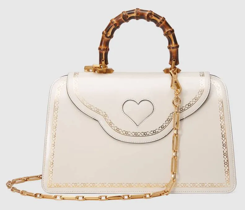 Frame Print Leather Top Handle Bag, White