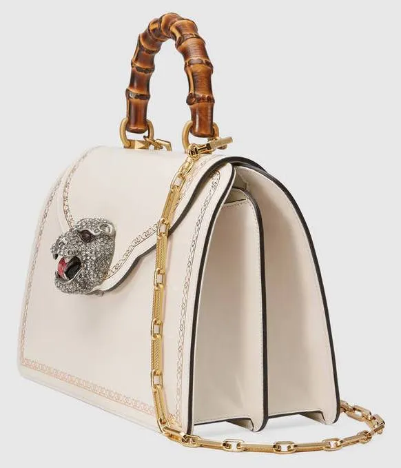 Frame Print Leather Top Handle Bag, White