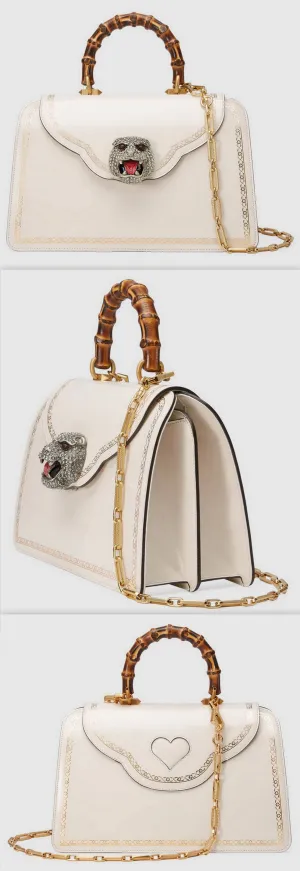 Frame Print Leather Top Handle Bag, White