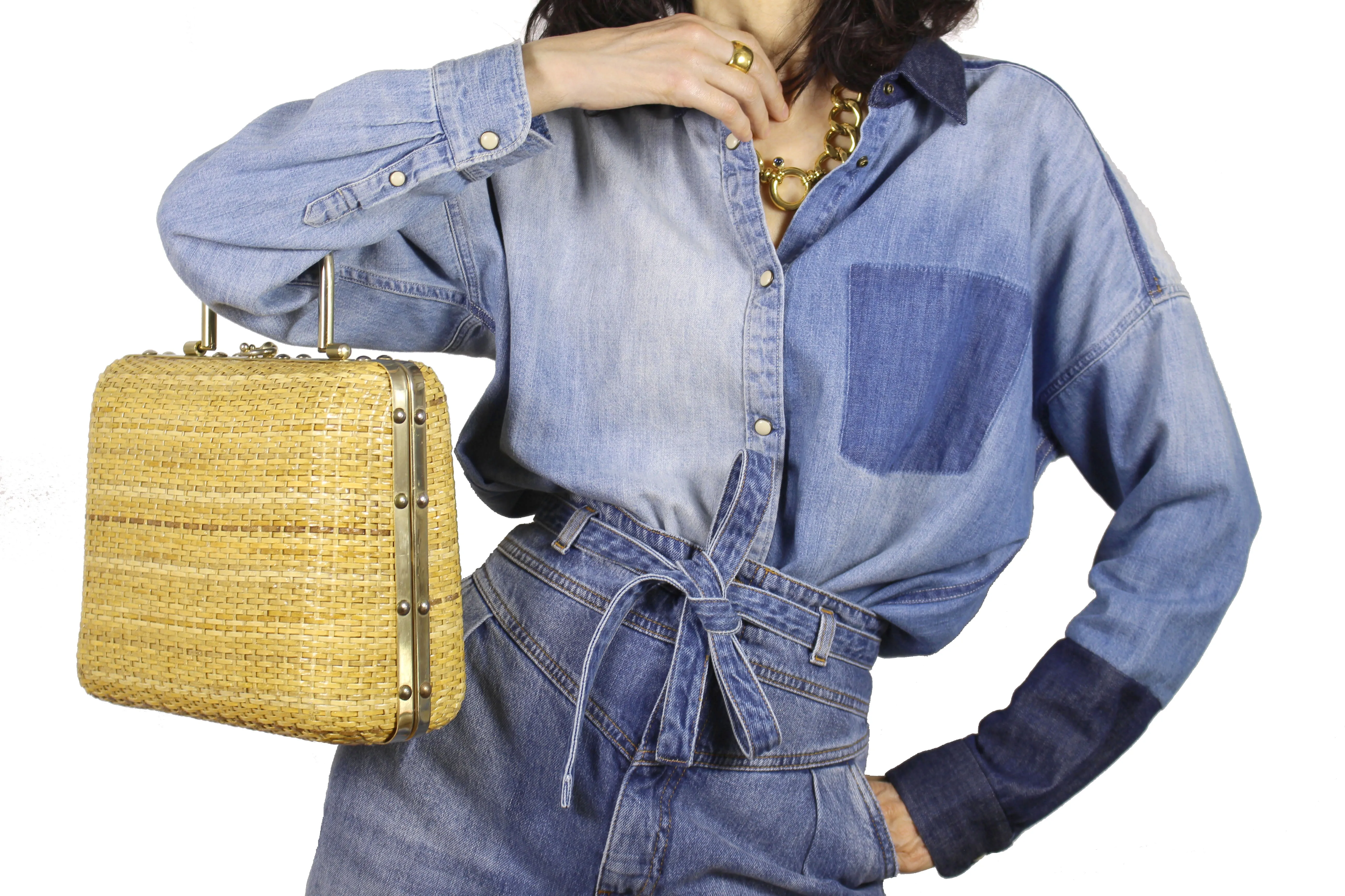FRANZI structured beige wicker bag