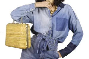 FRANZI structured beige wicker bag
