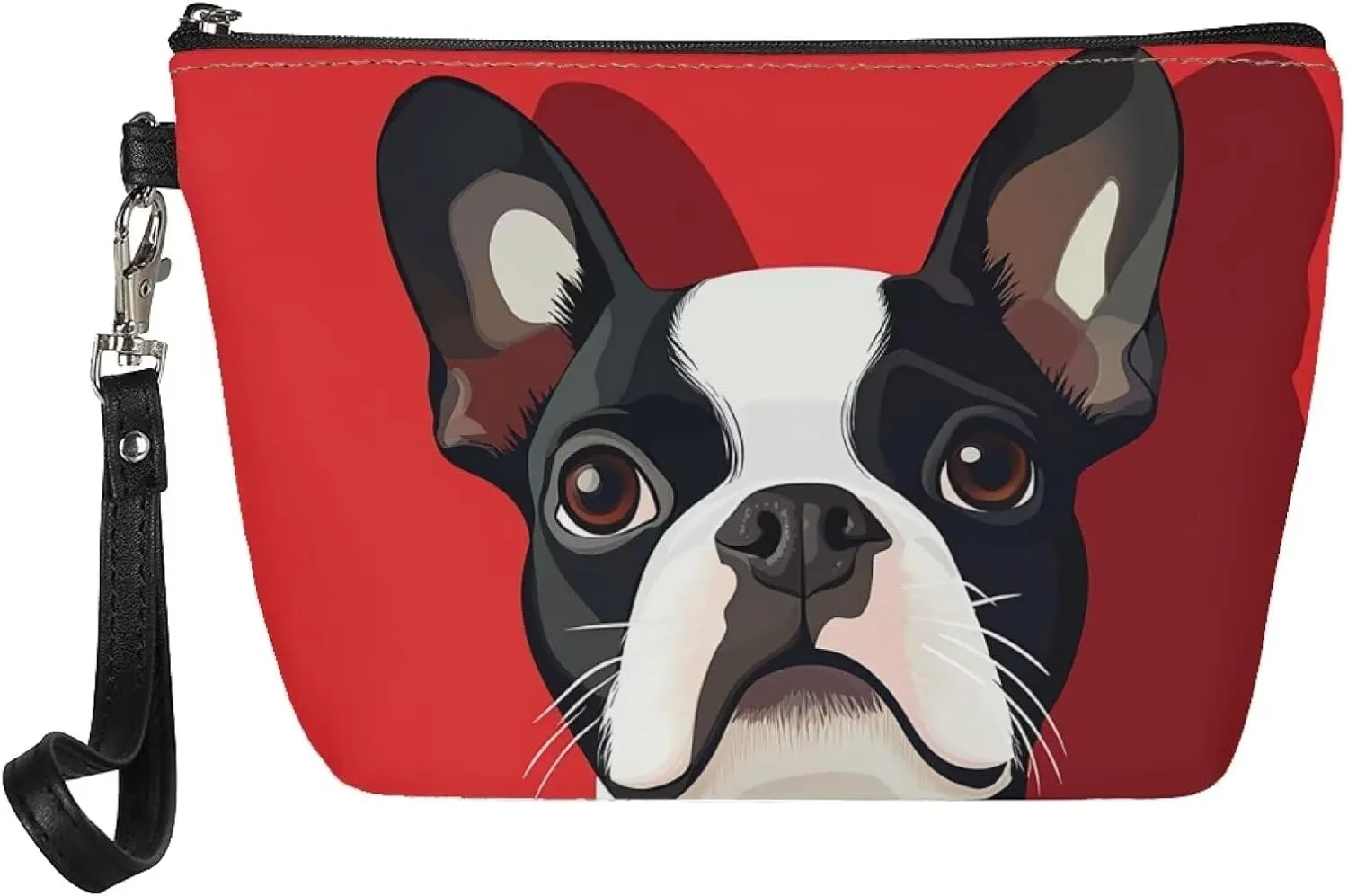 HUGS IDEA Boston Terrier Makeup Bag Cosmetic Travel Carrying Case Toiletry Pouch with Zipper PU Leather Toiletry Bag Luggage Accessories Portable Travel Accessories Organizer Storage