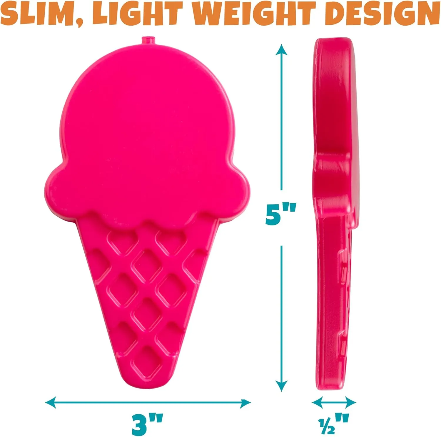 Ice Cream Reusable Hard Ice Pack- Set of 3- Fits Easily Inside Kids Lunch Box, Bento, Insulated Cooler Bag- Long Lasting Slim, Space Saving- Cool Freezer Packs Keep Food Cold For Hours- Back to School