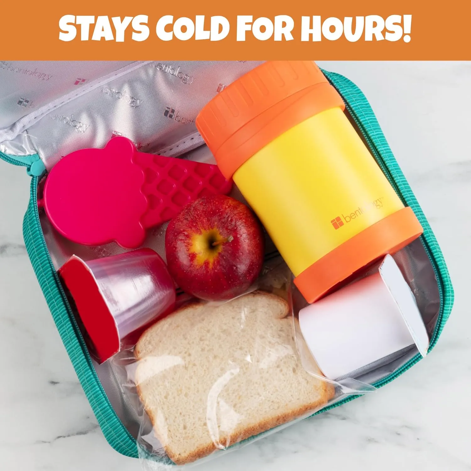 Ice Cream Reusable Hard Ice Pack- Set of 3- Fits Easily Inside Kids Lunch Box, Bento, Insulated Cooler Bag- Long Lasting Slim, Space Saving- Cool Freezer Packs Keep Food Cold For Hours- Back to School