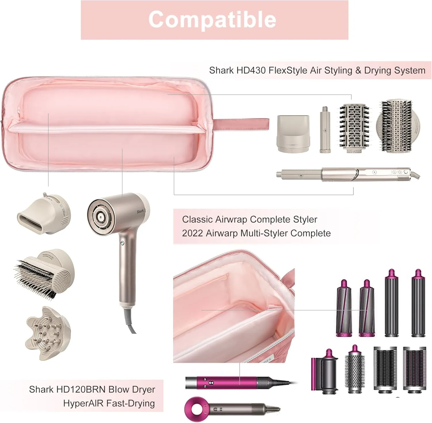 Leudes Hair Tools Travel Bag for Shark Flexstyle Carrying Case Portable Shark Hair Air Wrap Dryer Case Waterproof Dustproof Flat Curling Iron Travel Organizer
