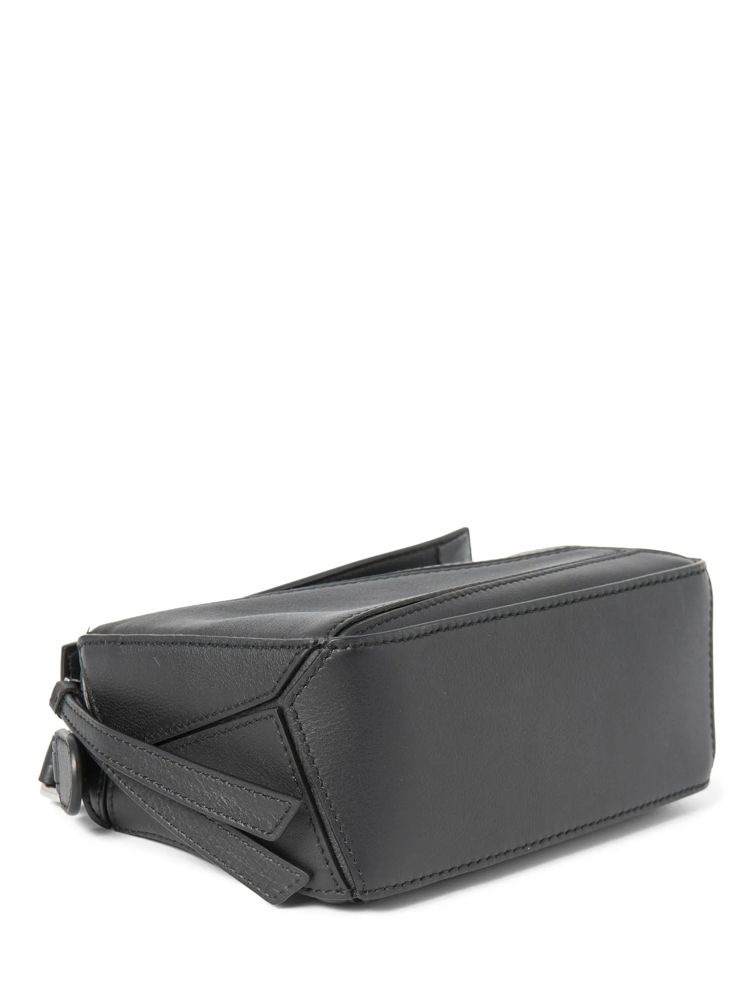 Loewe Logo Leather Mini Puzzle Messenger Bag Black Silver
