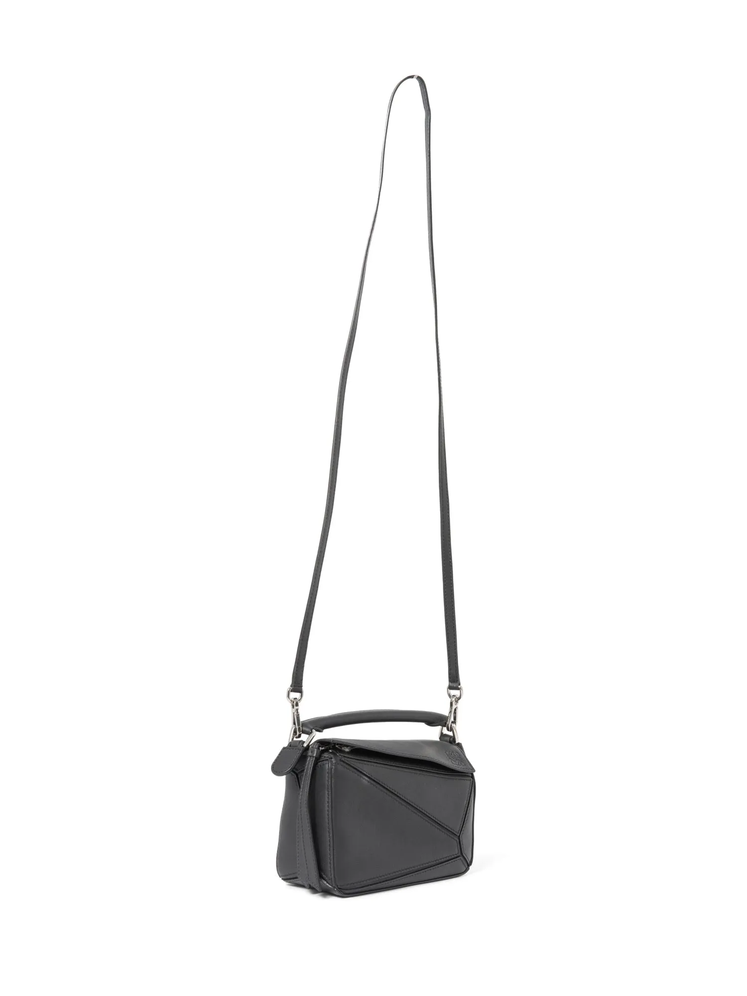 Loewe Logo Leather Mini Puzzle Messenger Bag Black Silver