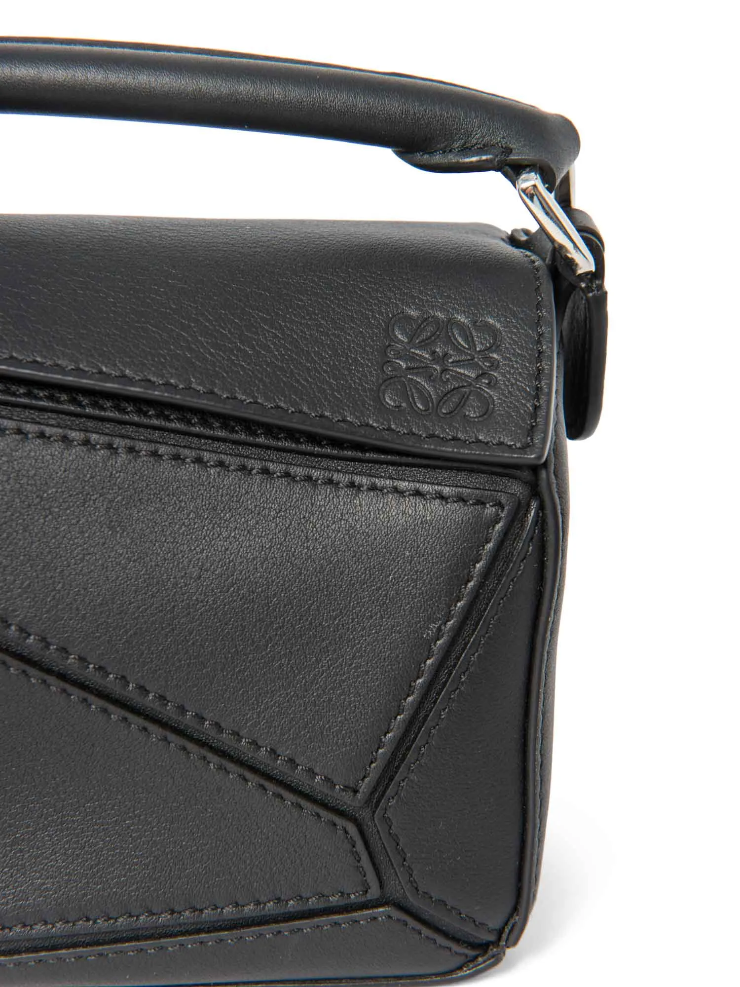 Loewe Logo Leather Mini Puzzle Messenger Bag Black Silver