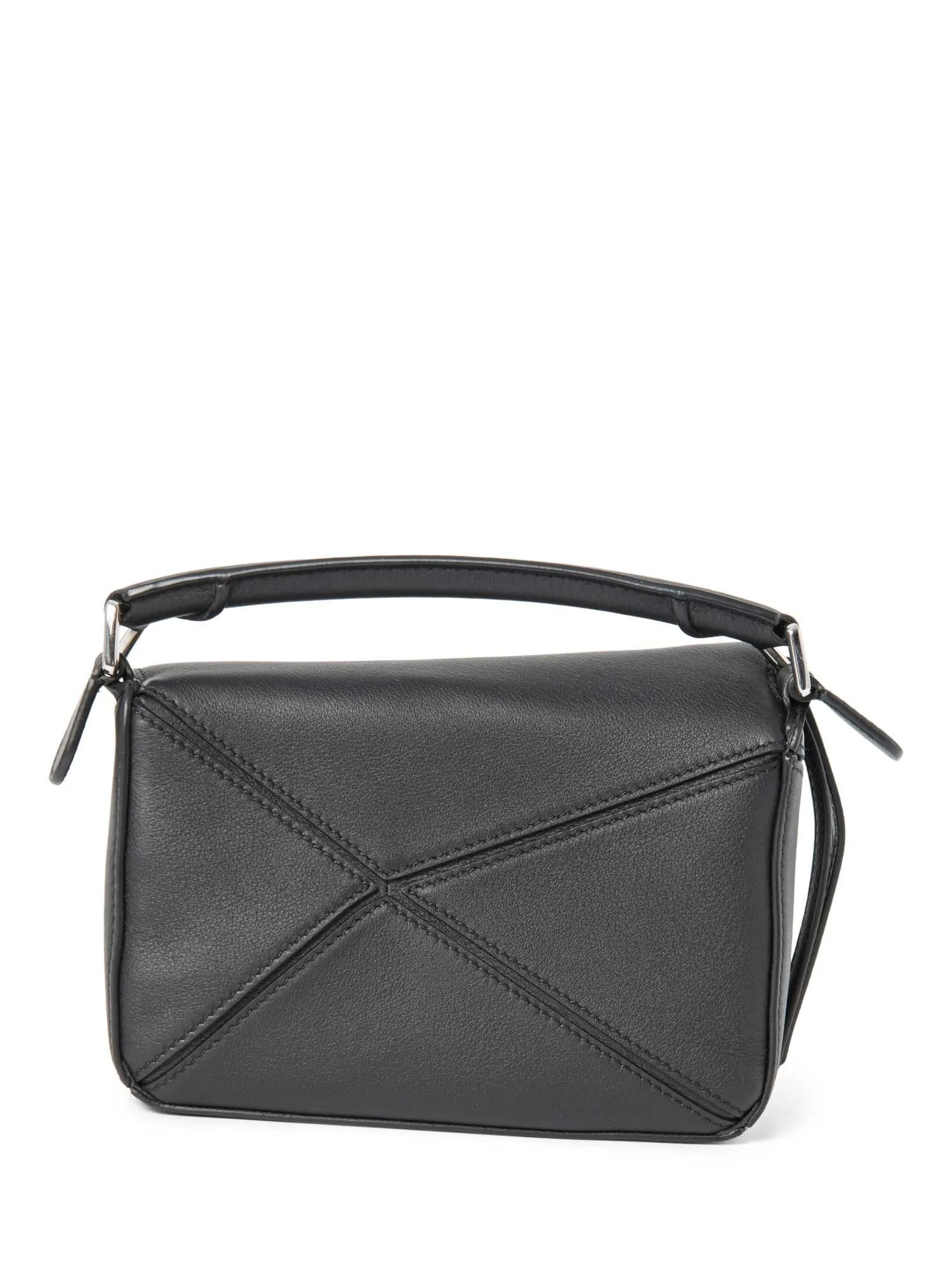 Loewe Logo Leather Mini Puzzle Messenger Bag Black Silver