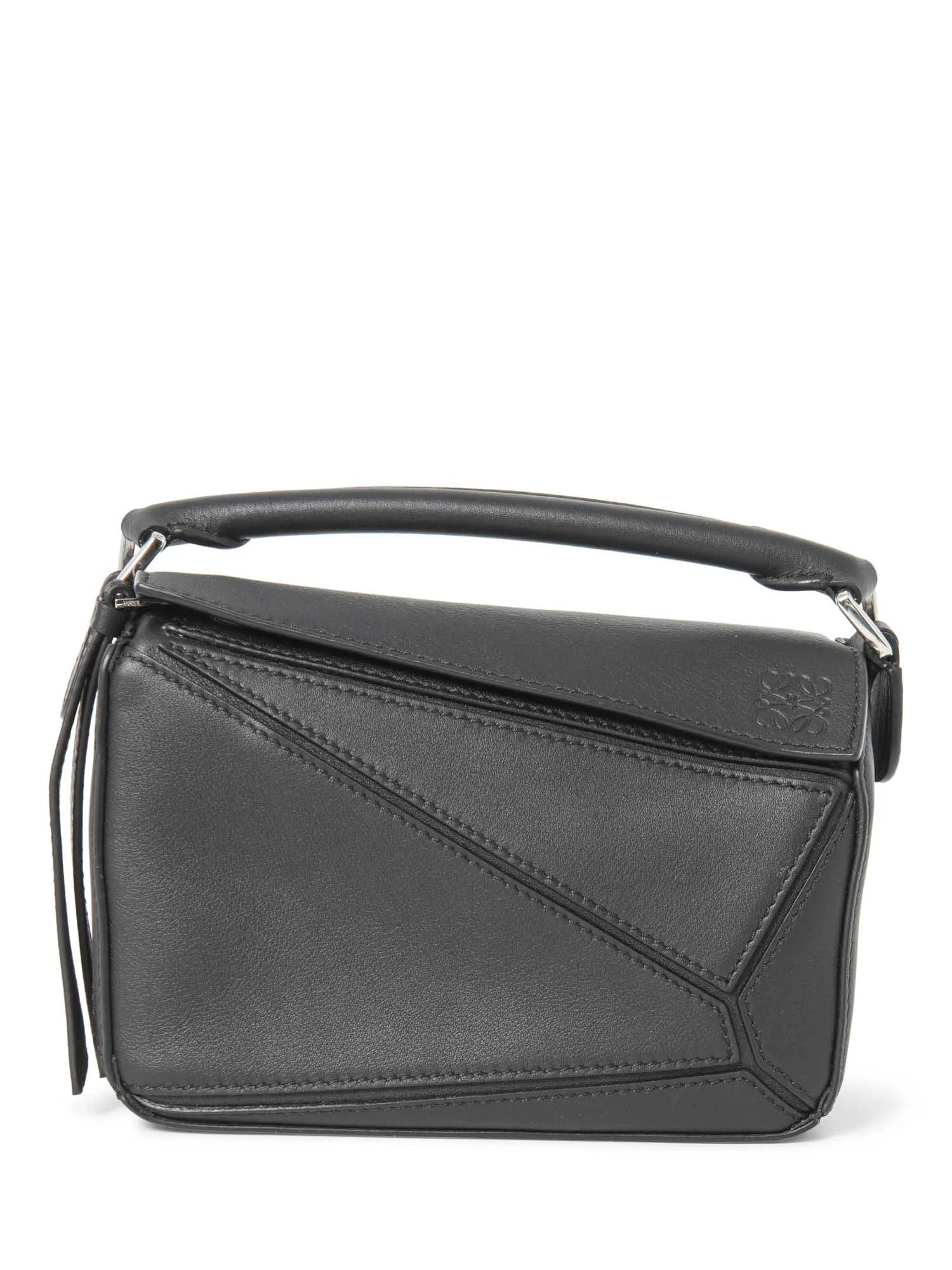 Loewe Logo Leather Mini Puzzle Messenger Bag Black Silver