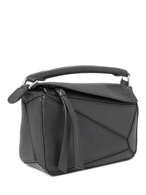Loewe Logo Leather Mini Puzzle Messenger Bag Black Silver