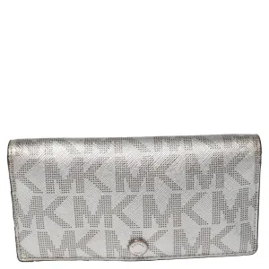Metallic Silver Signature Coated Canvas Bifold Wallet