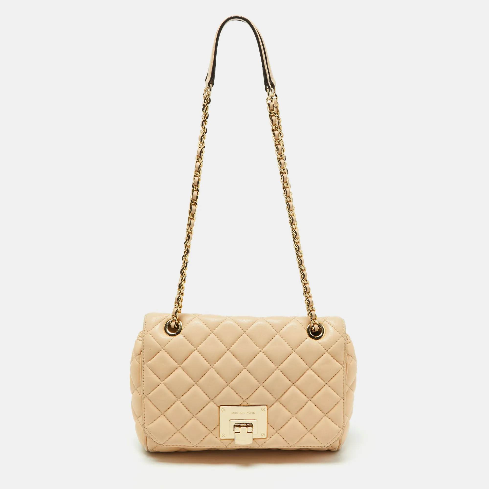 MICHAEL Beige Quilted Leather Sloan Studded Chain Shoulder Bag