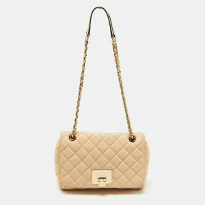 MICHAEL Beige Quilted Leather Sloan Studded Chain Shoulder Bag
