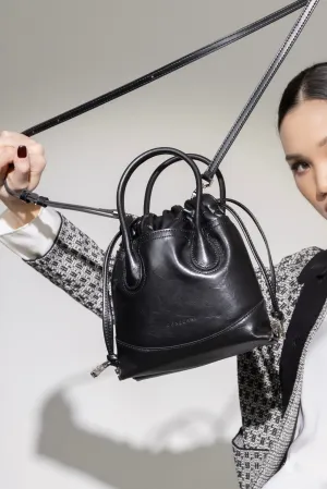 Mini Tote String Bag - Black - Mini Tote Bag Wanita Bahan Grain Leather