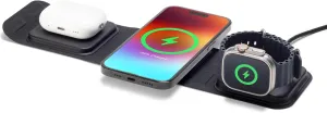 Mophie 3-in-1 Travel Charger v2 with MagSafe - Portable Wireless Charging Hub, Compatible with Apple Devices, iPhone 16/15/14/13/12, Apple Watch Series 10 to 1 & Ultra, AirPods Pro/3rd Gen, Black
